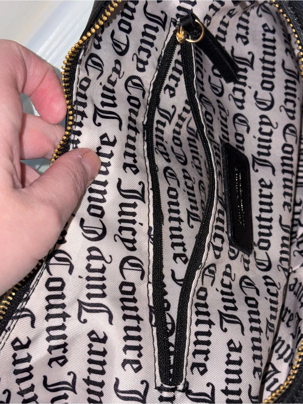 Juicy Couture Black & Beige Logo Hobo with Heart Charm